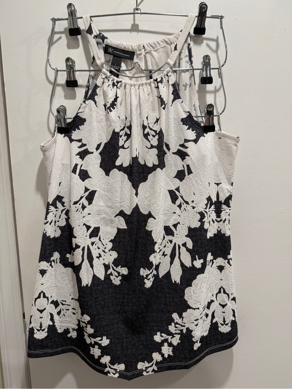 INC International Concepts Dark Grey and White Floral Halter Tank. Size Large